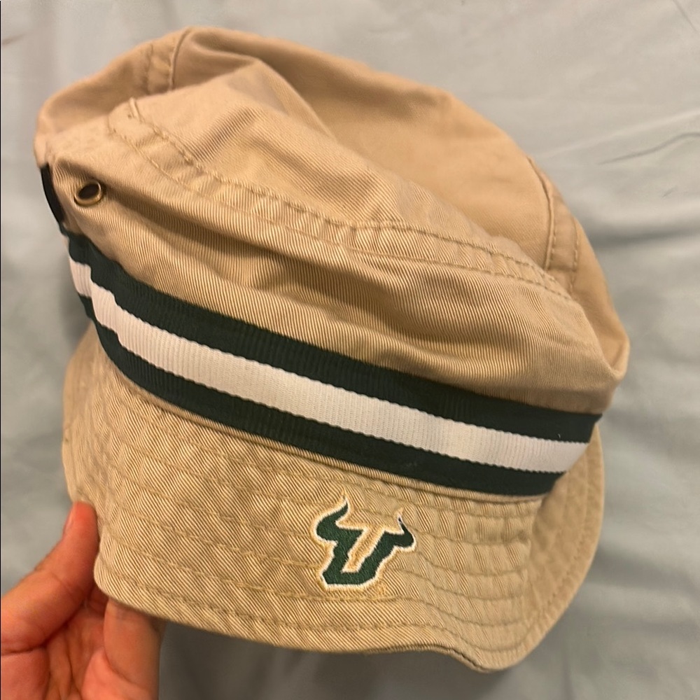 Legacy Beige Bucket Hat with Dark Green and White Stripes